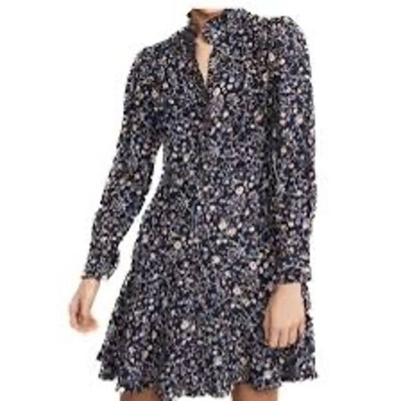 Rebecca Taylor Size 8 Long Sleeve Vivianna Shift Mini Dress in Navy - Picture 2 of 12